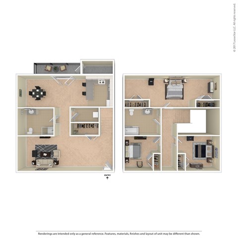 Floor plan for 3 beds, 2 baths, 1240 sqft